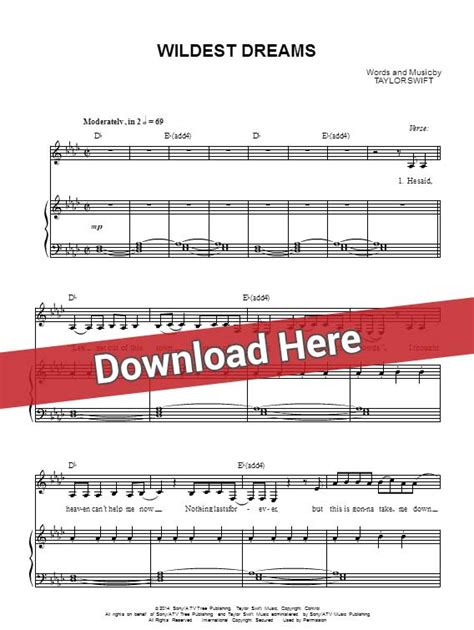 Taylor Swift Wildest Dreams Sheet Music Piano Notes