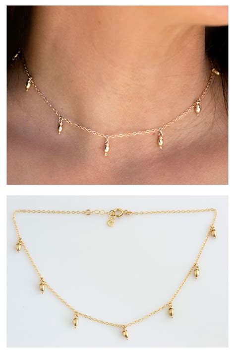 Delicate Gold Choker Necklace Dainty Choker Necklacedew Drop Etsy