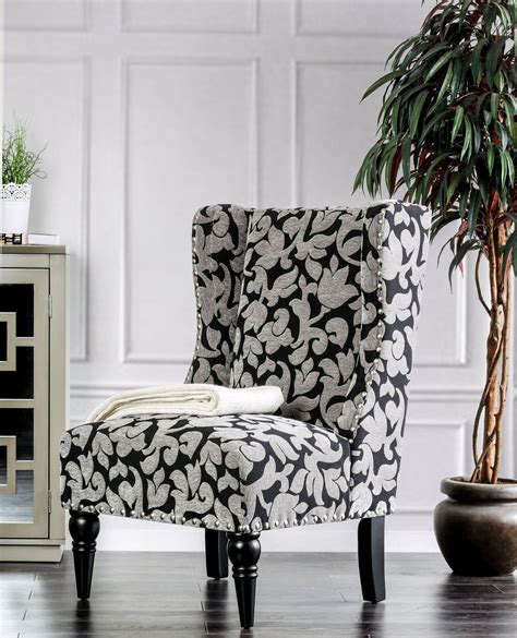 Tov furniture the paris collection modern velvet fabric upholstered wood living room accent wingback chair, black & white stripe. Liz Black Accent Chair from Furniture of America | Coleman Furniture