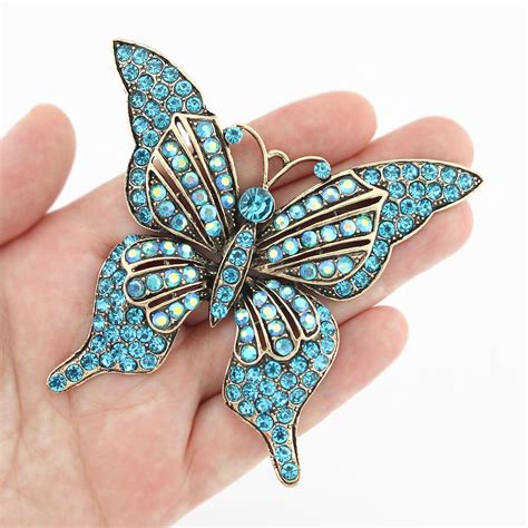 Extra Large Butterfly Brooch Rhinestone Blue Butterfly Pin Etsy