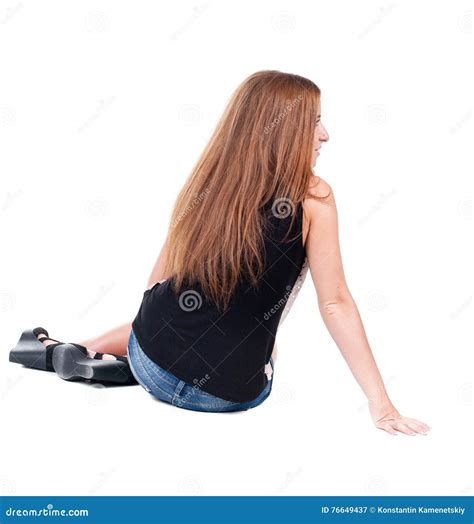Back View Beautiful Young Woman Sitting On Floor Stock Image Image Of Beautiful Exercise