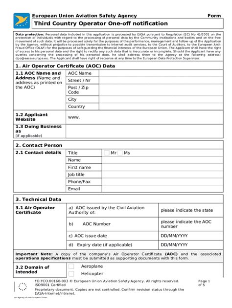 Fo Application For Tco Authorisation Easa Doc Template Pdffiller