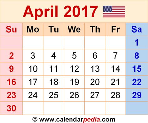 April 2017 Calendar Templates For Word Excel And Pdf