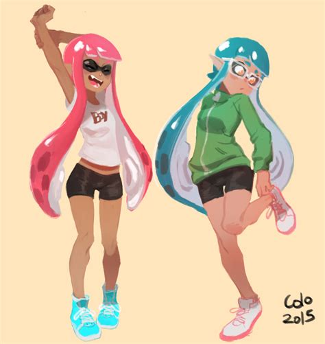 Safebooru 2girls Arms Up Bespectacled Bike Shorts Blue Hair Colo