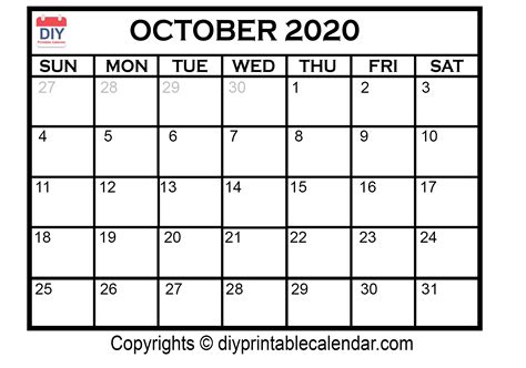 Printable Calendar Oct 2020 Calendar Printables Free Templates