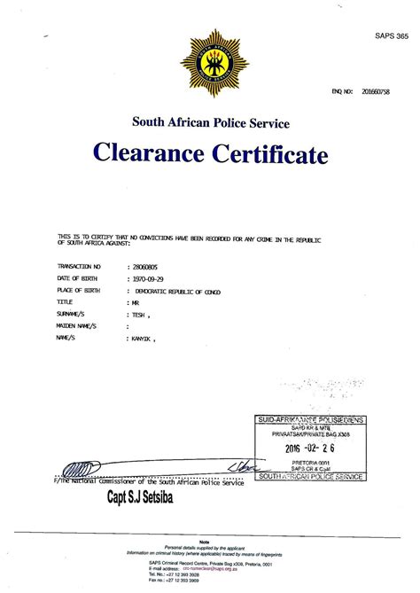 Applications for the tax clearance certificates may also be made via efiling. Saps Police Clearance Certificate a Concern for Security?