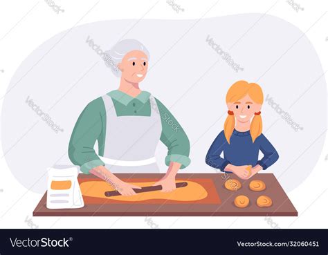 Grandmother And Granddaughter Couple Cooking Vector Image