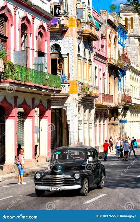 Colorful Old Buildings And A Classic American Car In Old Havana Editorial Image Image Of