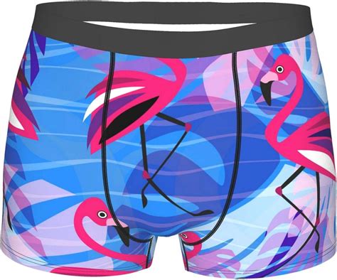 Amazon Com Pink Flamingo And Blue Leaves Men S Boxer Briefs Shorts Leg