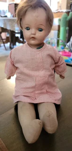 Vintage 1920s 17and Ideal Sleepy Eye Baby Doll Composition And Cloth 19