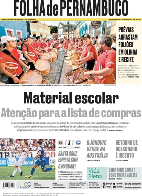 Capa Folha De Pernambuco Edição Quinta 5 De Janeiro De 2023