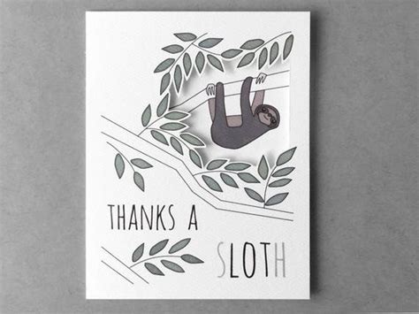 Funny Thank You Card Sloth Thank You Card Cute Sloth Pun