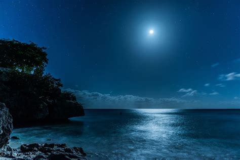Landscape Nature Caribbean Sea Starry Night Moon Moonlight
