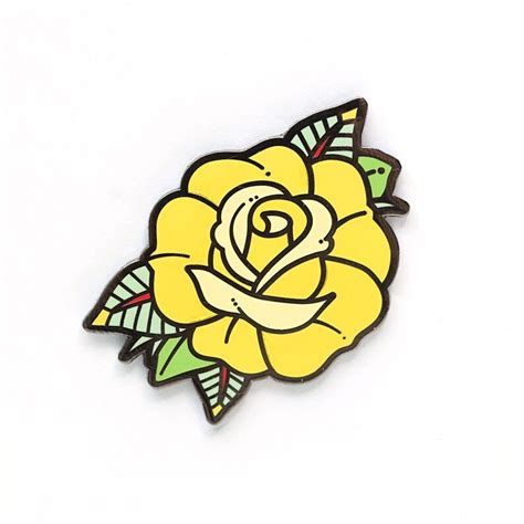 Yellow Rose Enamel Pin Traditional Tattoo Hard Enamel Pin Etsy