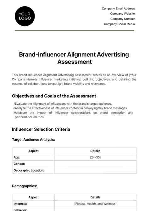 Brand-Influencer Alignment Advertising Assessment Template - Edit