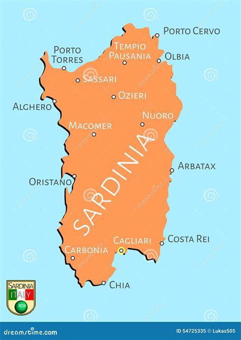 Map Of Italian Isle Of Sardinia Stock Vector Image 54725335