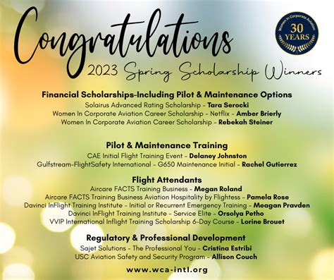 Congratulations 2023 Spring Scholarship Winners Women In Corporate Aviation
