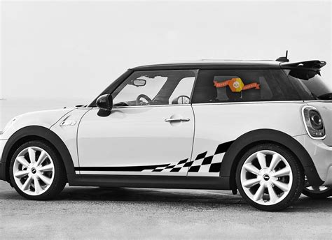 Product Mini Cooper F56 2014 2015 Checkered Flag Side Stripes Graphics