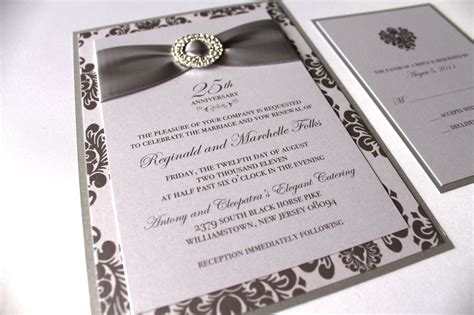 Embellished Paperie 25th Anniversary Invitations Silver And White Damask