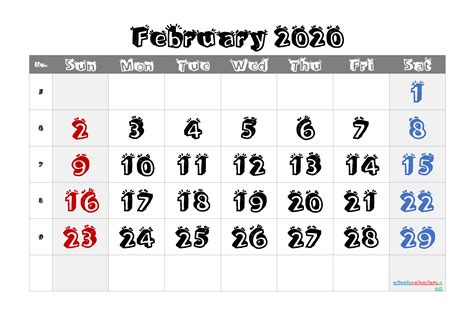Printable Calendar February 2020 6 Templates