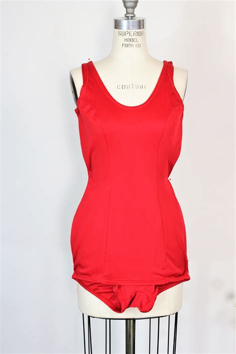 Vintage 1960s Red Swimsuit By Aldrich And Aldrich Toadstool Farm Vintage