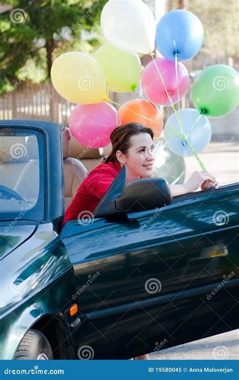 Beautiful Brunette Woman In Car Stock Image Image Of Green Bunch