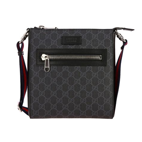 Gucci Gg Supreme Leather Bag With Web Shoulder Strap Black Gucci