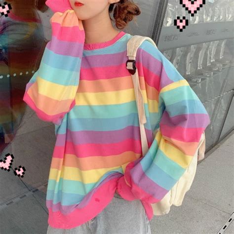 Kawaii Rainbow Pullover Jumper Sp14201 Kawaii Sweater Rainbow Fashion Shopping Outfit