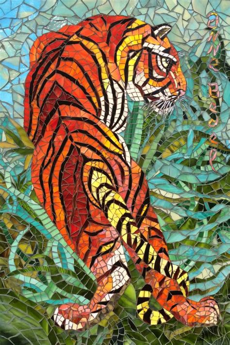 Indian Tiger Collage Glass Mosaic Art Mosaic Animals Mosaic Glass