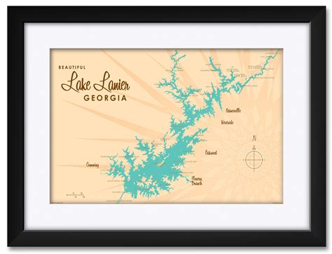 Lake Lanier Georgia Map Framed And Matted Art Print By Lakebound Print