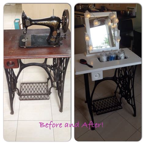 Singer Sewing Machine Upcycled Make Up Table Antique Sewing Table