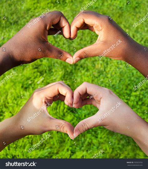 Black White Hands Heart Shape Interracial Stock Photo 702923755