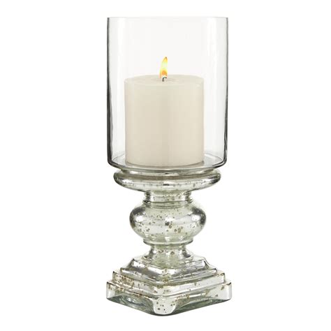 Decmode 6 W 16 H Glass Traditional Hurricane Lamp Silver 1 Piece