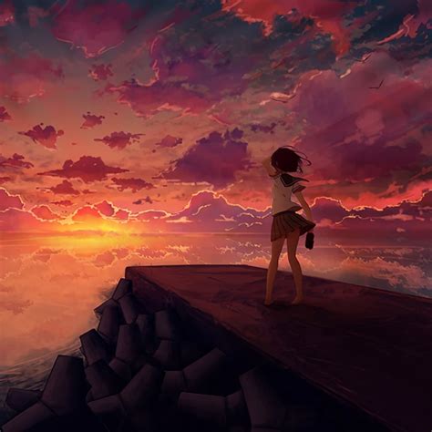 1024x1024 Anime Girl Looking At Sky 1024x1024 Resolution Wallpaper Hd