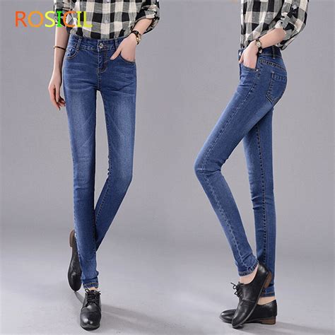 Rosicil Spring Pencil Pants Women Mid Waist Denim Mom Jeans Feminino Skinny Jeans Woman Black