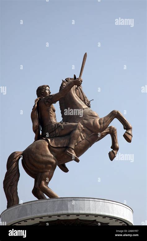 Statue Of Alexander The Great In Downtown Of Skopje Macedonia Stock