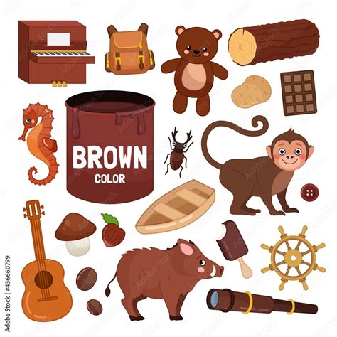 Vector Set Of Brown Color Objects Learn Brown Color Illustration Of
