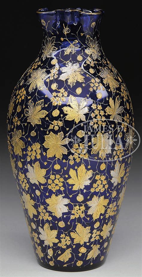 Moser Decorated Vase Moser Glass Bohemian Glass Ceramic Enamel Flower Gold Enamel Vases