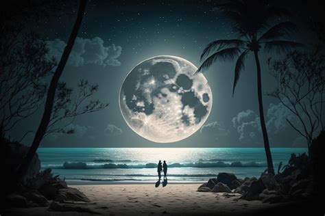 Premium Ai Image Beautiful Beach Moonlight Romantic Environment