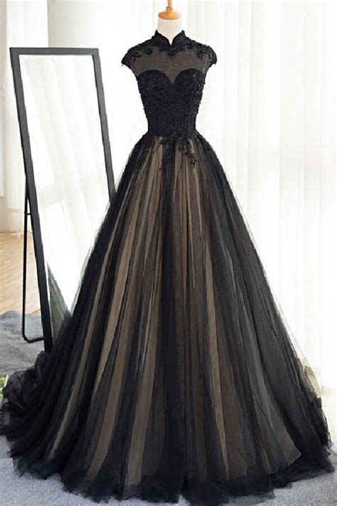 Cheap Prom Dresses By Sweetheartdress · Black Tulle Cap Sleeves Floor