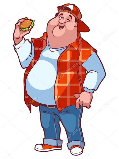 Fat Happy Man With A Big Belly And A Hamburger In His Hand Stock Vector By ©yavi 83193716