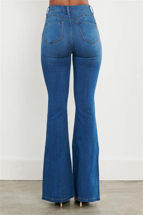 Vibrant Super High Waisted Curvy Flare Jeans Medium Denim