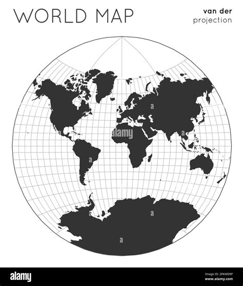 World Map Globe In Van Der Grinten Projection With Graticule Lines