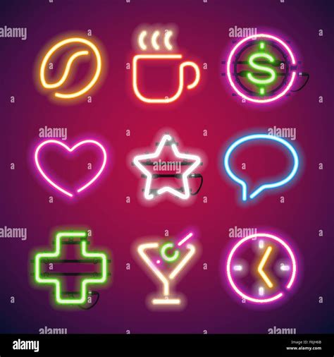 Glowing Neon Signs Set Stock Vector Image And Art Alamy