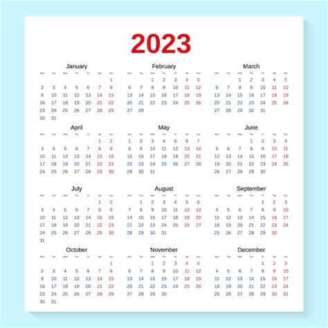 Ilustração Em Vetor Calendário Anual De 2023 Vetor Premium