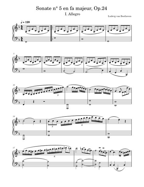 Violin Sonata No5 Op24 Ludwig Van Beethoven Movementiallegro Piano Sheet Music For