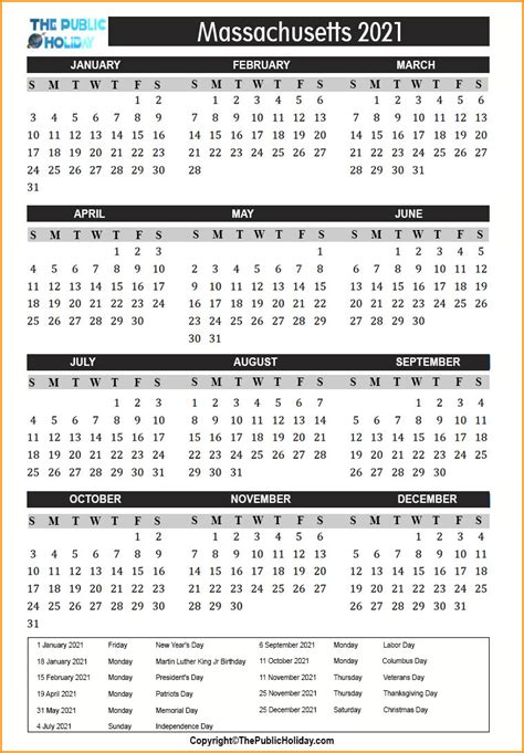 Massachusetts State Holidays 2021 Public And Federal Holidays