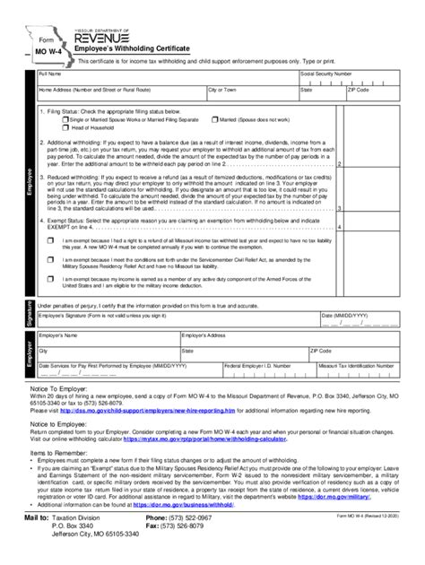 Mo W 4 2020 Fill Out Tax Template Online Us Legal Forms
