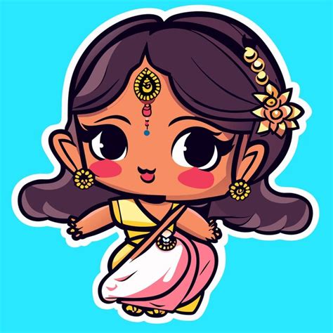Premium Vector Young Cute Indian Girl Hand Drawn Cartoon Sticker Icon