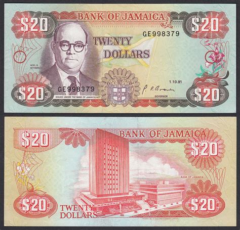 Jamaika Jamaica 20 Dollars Banknote 1991 Pick 72d Xf 2 21509